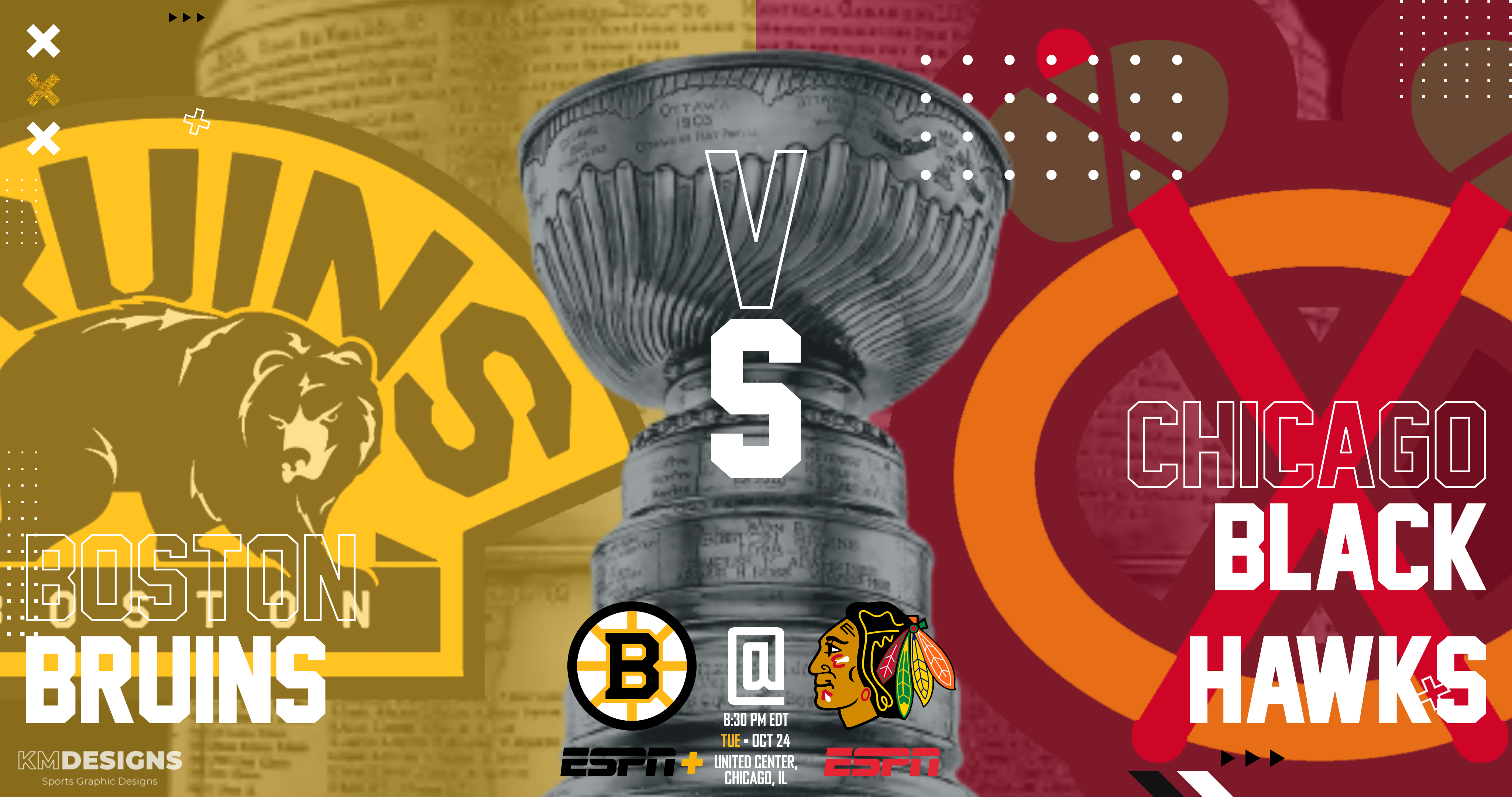 Boston Bruins vs. Chicago Blackhawks Graphic, by KM Sports Designs (Me).